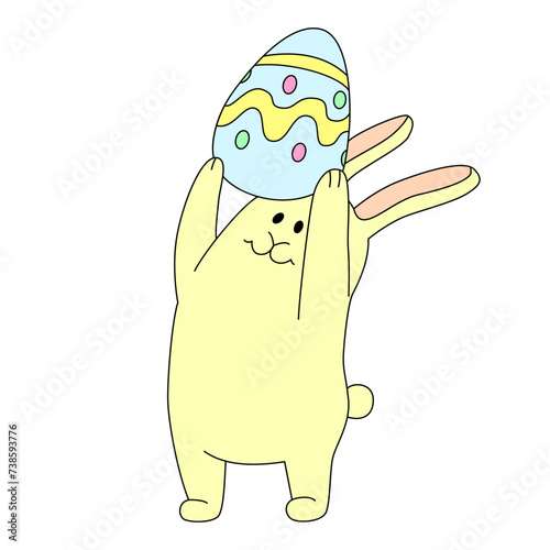 Cute bunny is holding an egg. Vector illustration isolated on white