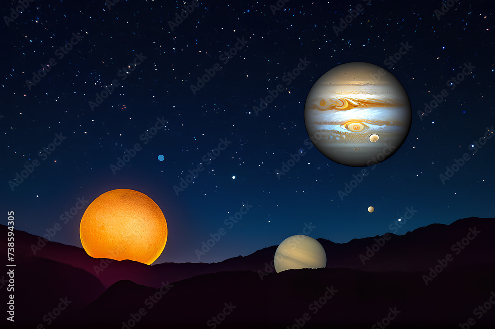 Fototapeta premium Planets of the solar system in the starry sky.