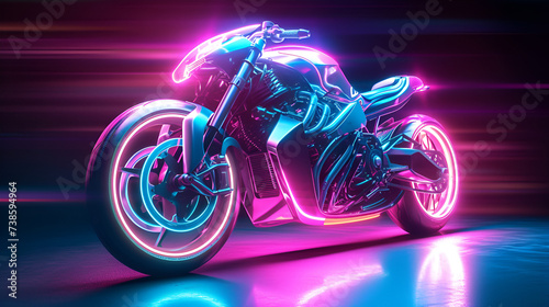 Futuristic Generic motorcycle concept design with color light, generative ai