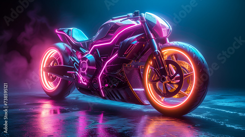 Futuristic Generic motorcycle concept design with color light, generative ai