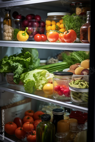 Nutritious Meals backdrop  vegetables. Refrigerator with food. Veganism  vegetarianism. Healthy Eating.