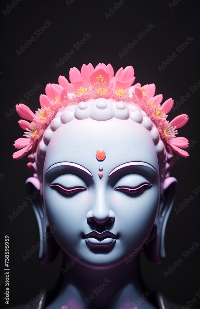 Buddha portrait, god statue. Fashionable background for design projects. Illustrations created using artificial intelligence. Illustrations and Clip Art AI generated.