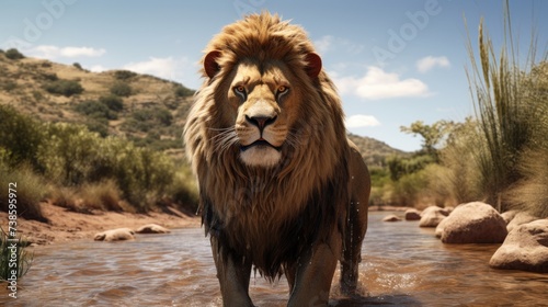 Hyper realistic a powerful lion standing UHD WALLPAPER