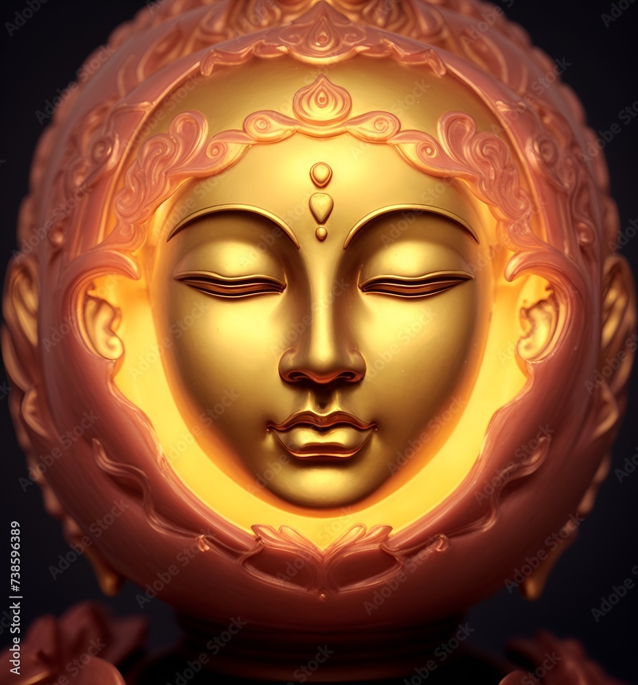 Buddha portrait, god statue. Fashionable background for design projects. Illustrations created using artificial intelligence. Illustrations and Clip Art AI generated.