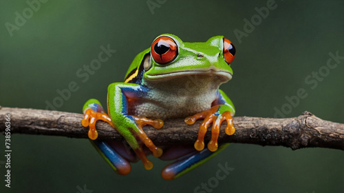 A cute and adorable red-eyed tree frog perched on a tree branch