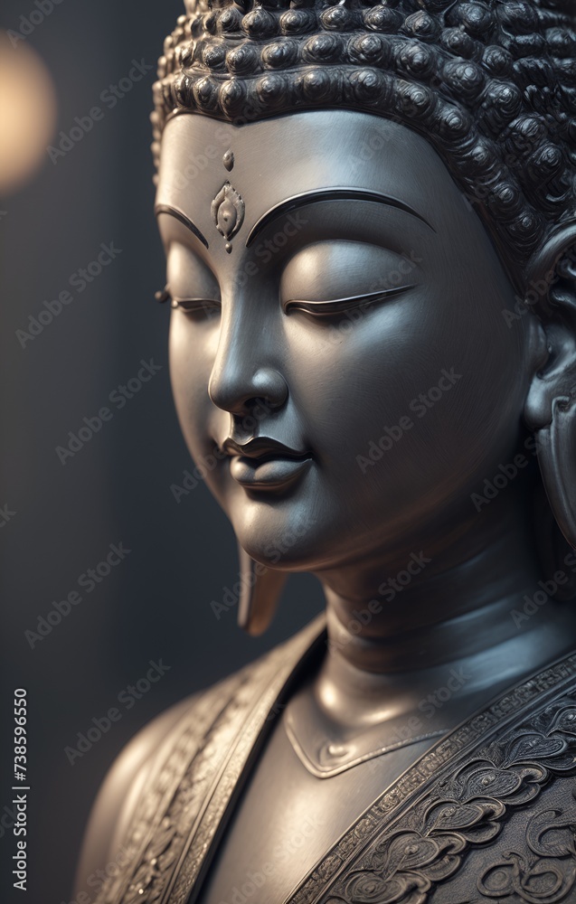 Buddha portrait, god statue. Fashionable background for design projects. Illustrations created using artificial intelligence. Illustrations and Clip Art AI generated.