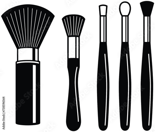 Makeup brush set  Trendy Women s Accessories  Makeup Artist Elements Symbol Icon Vector Illustration  Black and White Drawing Beauty Shop Products