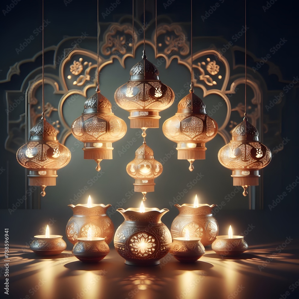 Obraz premium 3d islamic lantern Islamic new year Ramadan Kareem wallpaper