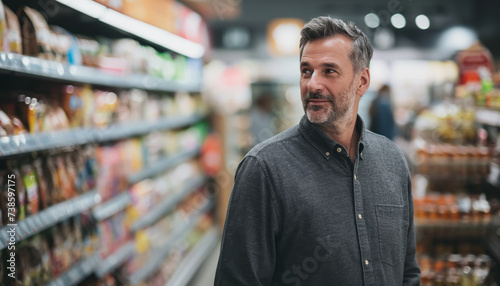 Mature Shopper Searching at Supermarket for Everyday Essentials