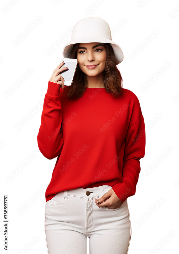 A young beautiful woman smilling for the camera wear sweater isolated on the transparent background A young beautiful woman smilling for the camera wear sweater isolated on the transparent background
