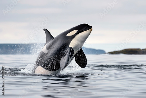 The Majestic Flight. An Orca Breaching from the Water.