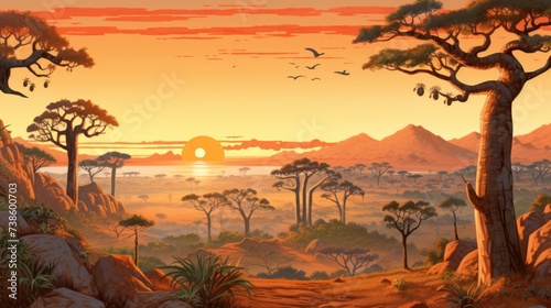 Illustration with the sunset UHD WALLPAPER