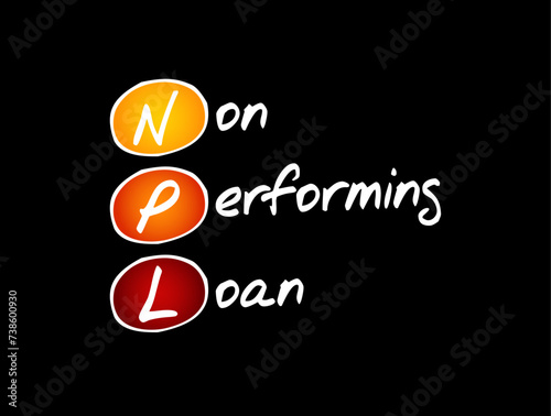 NPL Non-Performing Loan - bank loan that is subject to late repayment or is unlikely to be repaid by the borrower in full, acronym text concept background