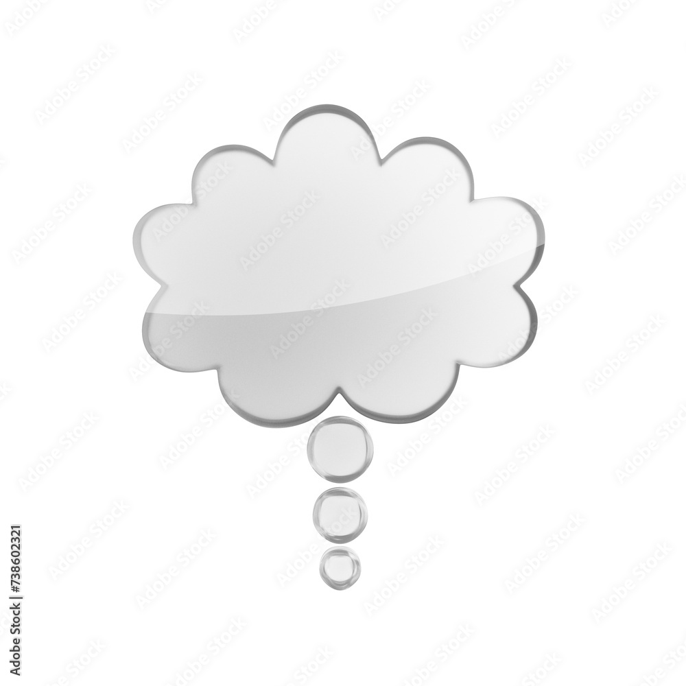 3D glass speech bubble in cloud shape, sleek design mockup on white background. 3D Rendering 3D glass speech bubble in cloud shape, sleek design mockup on white background. 3D Rendering