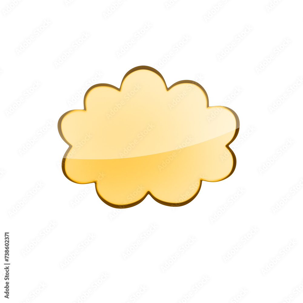 Yellow glass cloud shaped 3D speech bubble, simple mockup design. 3D Rendering Yellow glass cloud shaped 3D speech bubble, simple mockup design. 3D Rendering
