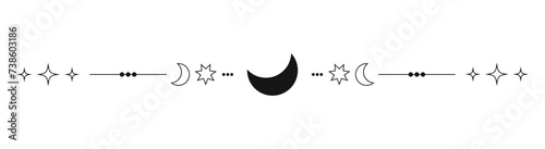 Black moon separator boho sparkle divider border decoration flat illustration vector
