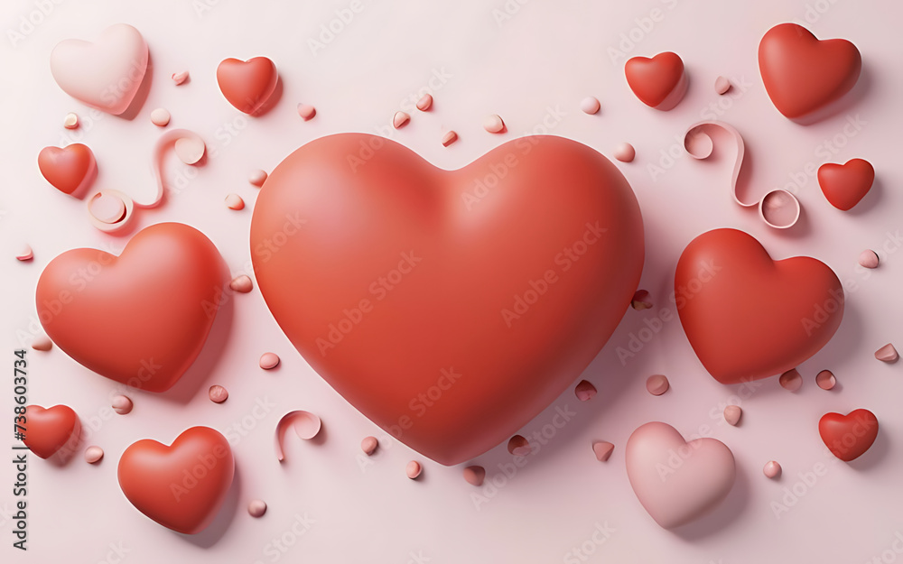 Valentine's day background with hearts and podium. 3d rendering