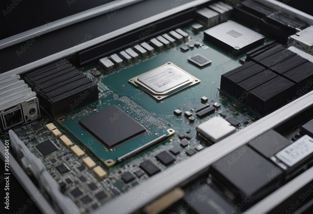 Modern CPU processor installed on a brand new motherboard, object detail, extreme closeup, nobody. Modern CPU processor installed on a brand new motherboard, object detail, extreme closeup, nobody.
