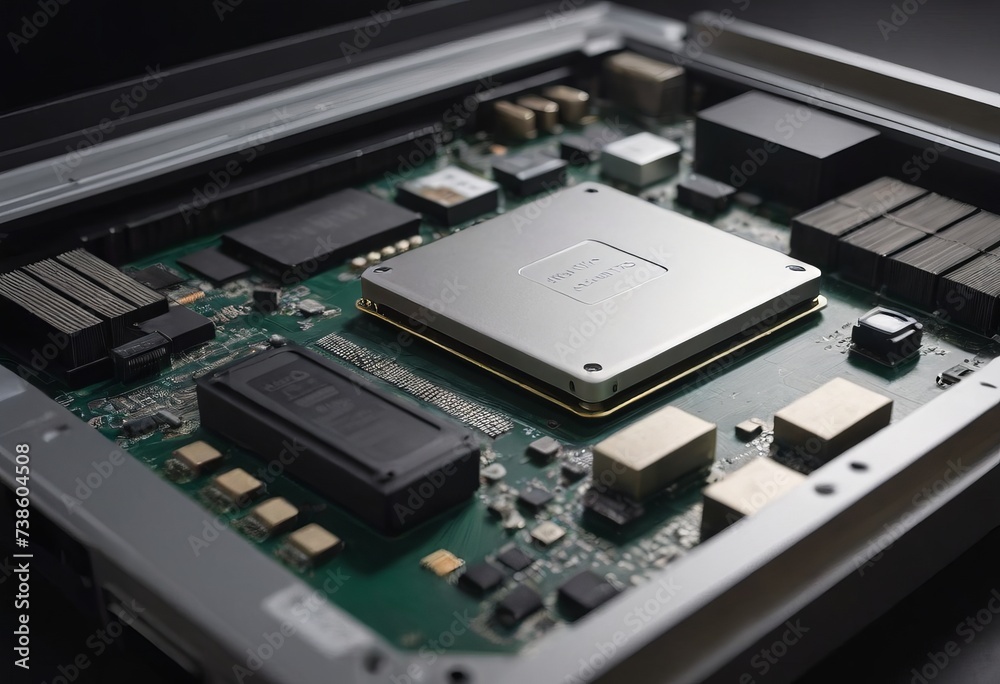 Modern CPU processor installed on a brand new motherboard, object detail, extreme closeup, nobody. Modern CPU processor installed on a brand new motherboard, object detail, extreme closeup, nobody.