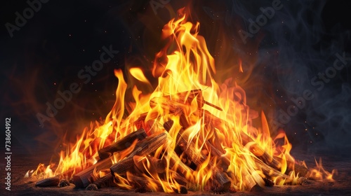 A roaring bonfire depicted with lifelike 3D flames.