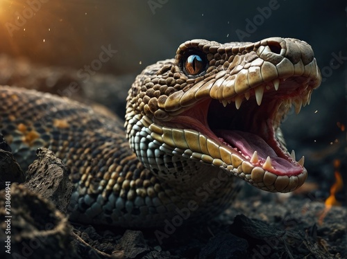 Serpentine Wrath Aggressive Rattlesnake Illustration with Dramatic Digital Effects