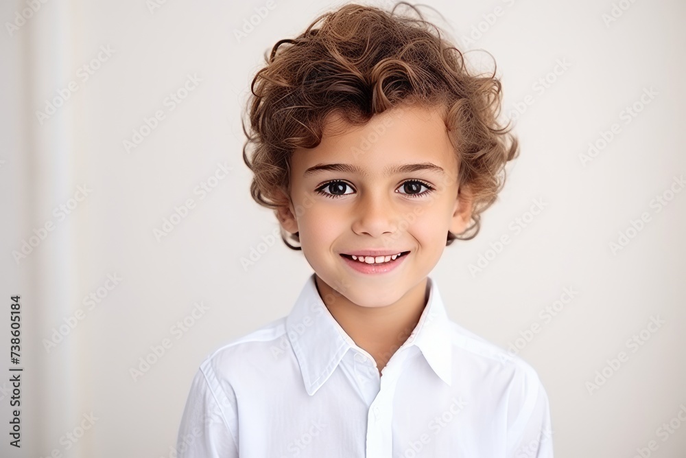 Portrait of a cute little boy with curly hair smiling at camera Portrait of a cute little boy with curly hair smiling at camera