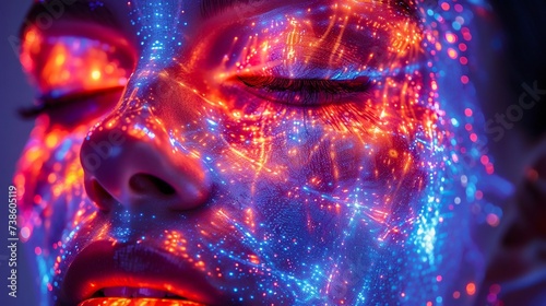Cosmic Beauty: Woman's Face Illuminated by Stars and Nebulae. Generative ai