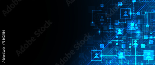Abstract representation of a computer network and its users in the form of icons of people in squares. Vector illustration. Hand drawn.