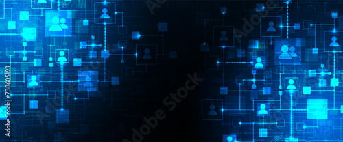 Abstract representation of a computer network and its users in the form of icons of people in squares. Vector illustration. Hand drawn. © Alex