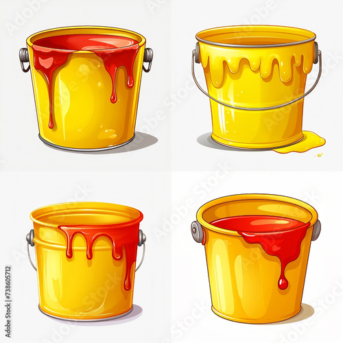zeichnung, farbeimer, gemälde mit farbe gelb und rot im inneren, eimer, abbildung, vektor, gegenstand, weißer hintergrund, drawing, paint bucket, painting with color yellow and red inside, bucket, ill