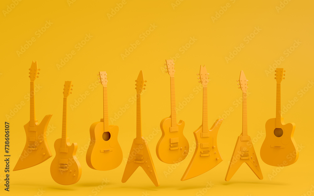 Set of electric acoustic guitars isolated on monochrome background. Set of electric acoustic guitars isolated on monochrome background.