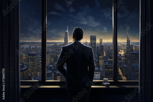 Businessman viewing twilight cityscape