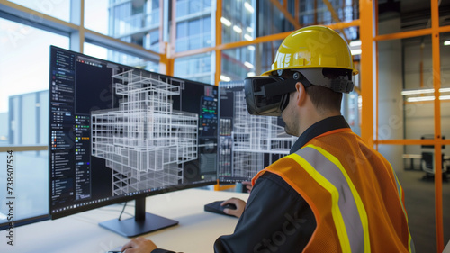 Engineering Professional Using AI-Integrated Virtual Reality for design building.