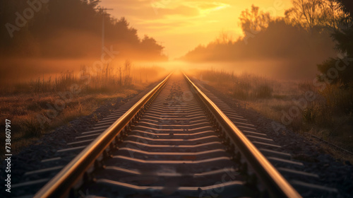 Scenic Dawn on Railway Track: Tranquil Journey Through Nature's Beauty