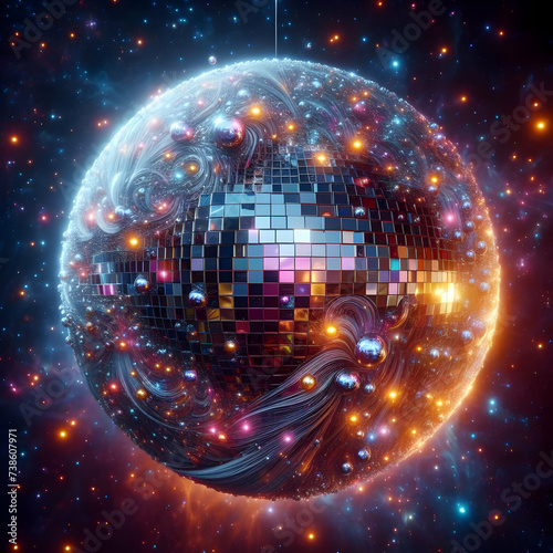 disco ball on a black background, lights, space, illustration, design, Ai generated 