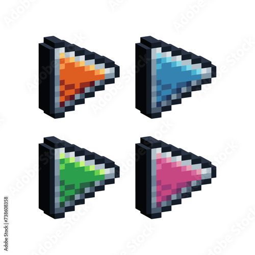 Isometric Pixel art 3d of play button icon for items asset.play button icon on pixel bits style.8-bits perfect for game asset,design asset element,app,website, Vector illustration.