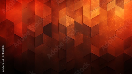 Fiery red brown burnt orange copper black abstract background. Geometric shape. Color gradient. 3d effect. Noise rough grungy grain. Neon light metallic. Design. Template. Web banner. Wide. Panoramic
