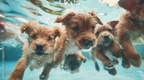 Funny underwater picture of puppies