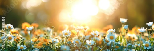A stunning summer scene with a natural backdrop featuring yellow and white da...