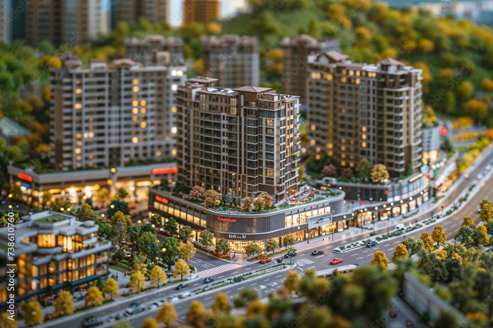 Naklejka premium Miniature Urban Residential Complex Model
