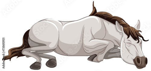 A peaceful horse lying down in a relaxed pose.