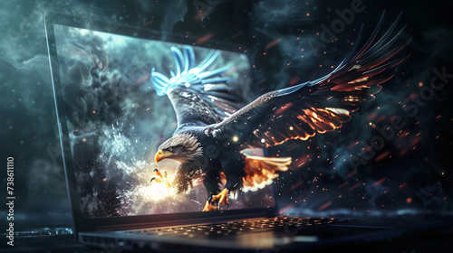 Gaming laptop 3d attacking eagle © Daniel