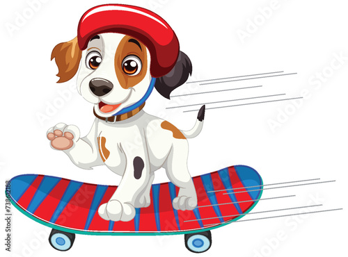 Cartoon dog on a skateboard wearing a cap.