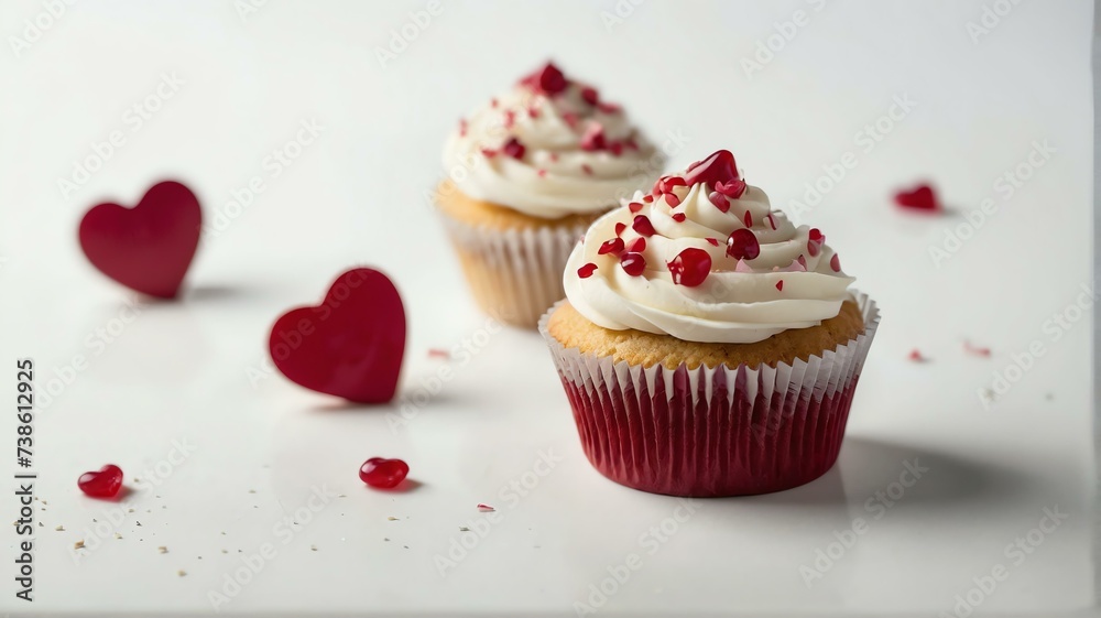 Heart shaped cupcakes on plain white background from Generative AI Heart shaped cupcakes on plain white background from Generative AI