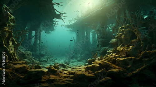 Underwater ancient city scenery.