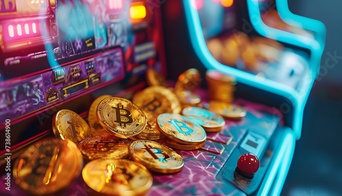 bitcoins on arcade casino game machine jackpot lucky win 