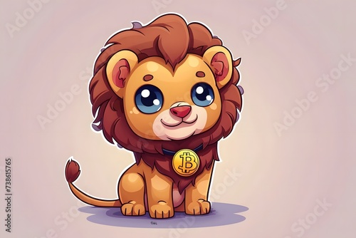chibi cute lion drawing with a bitcoin collar 