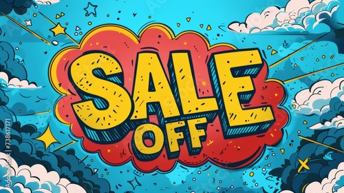 Comic lettering  50 percent off promotion SALE in the speech bubble comic style
