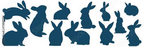 Set of rabbit silhouettes to celebrate Easter - Different postures of cute rabbits sitting or standing - Festive and editable vector illustrations photo