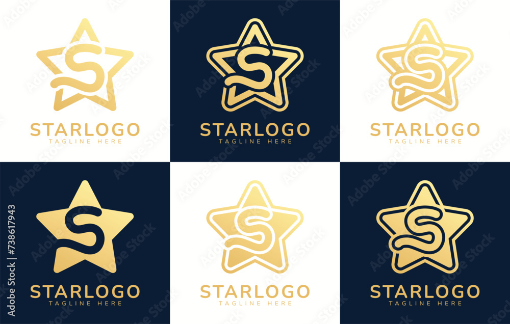 Set of star logo with the letter S. This logo combines letters and star shapes. Suitable for any business that uses stars as its theme.